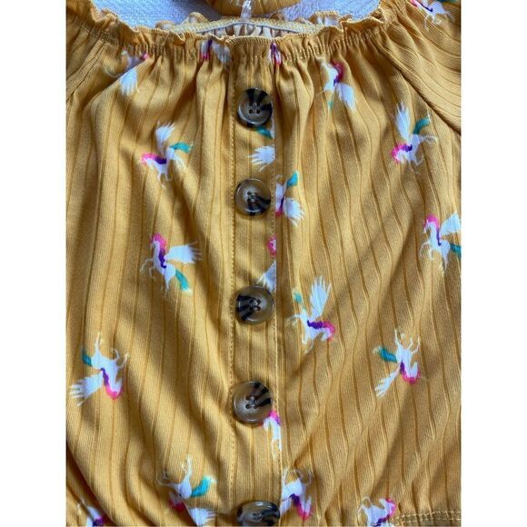 ONE STEP UP Girl’s Small (4) Mustard/Unicorn Top with Matching Scrunchie - Picture 3 of 7
